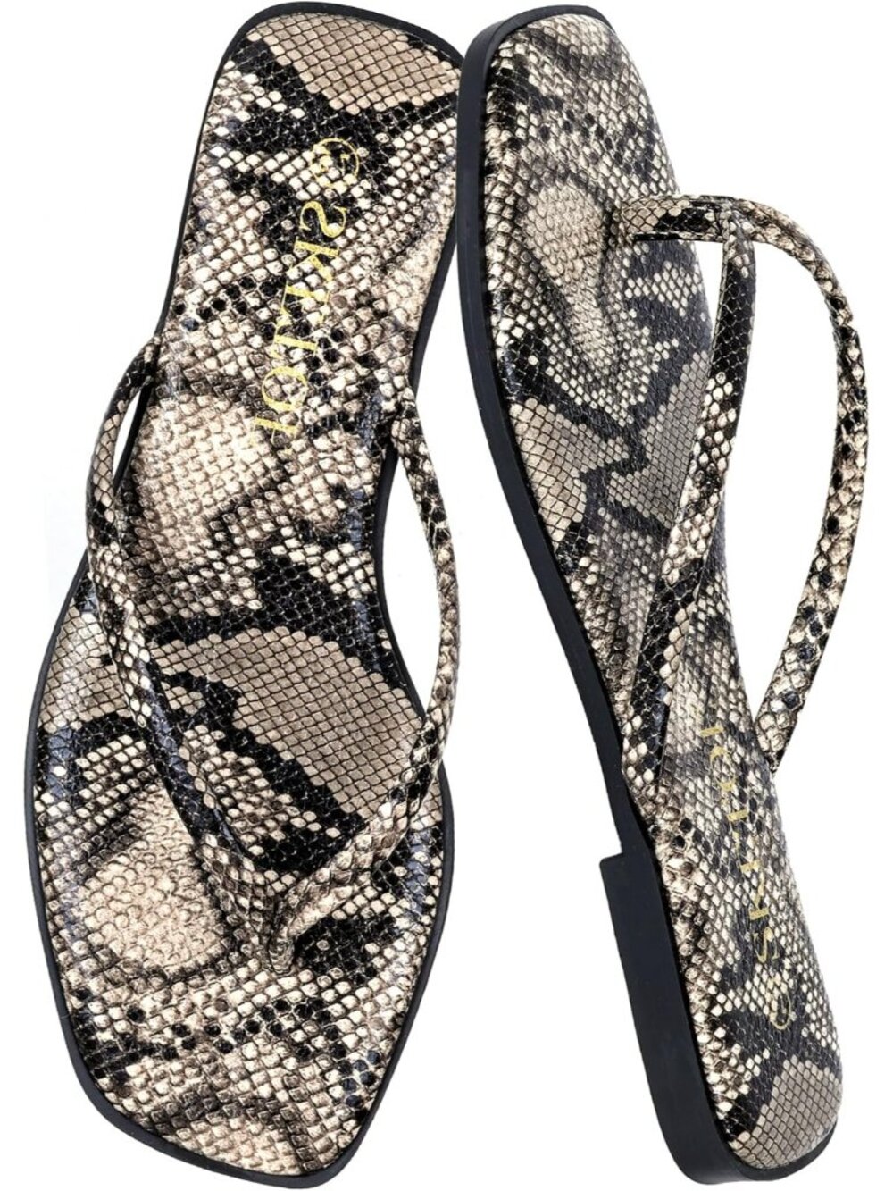 Women's Snake Print Square Toe Lightweight Thong Slip On Flip Flop Sandal Shoes